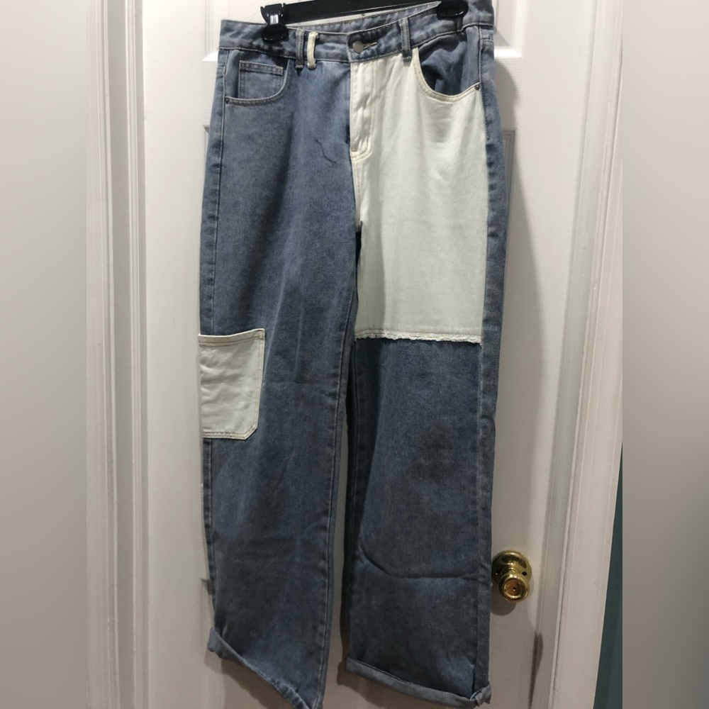 Denim color block jeans